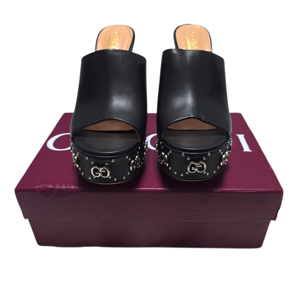 Gucci Janaya Embellished Leather Platform Mules EU 40 Sz 9
